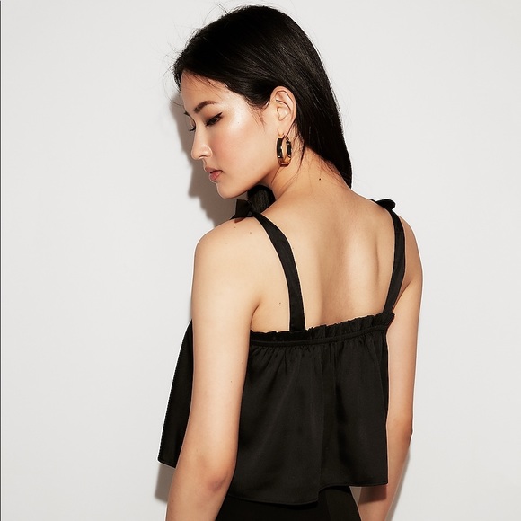 Express Ruffle Cropped Cami Black - size Small NWT - Picture 2 of 5